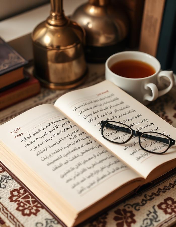 كتاب مفتوح وكوب شاي